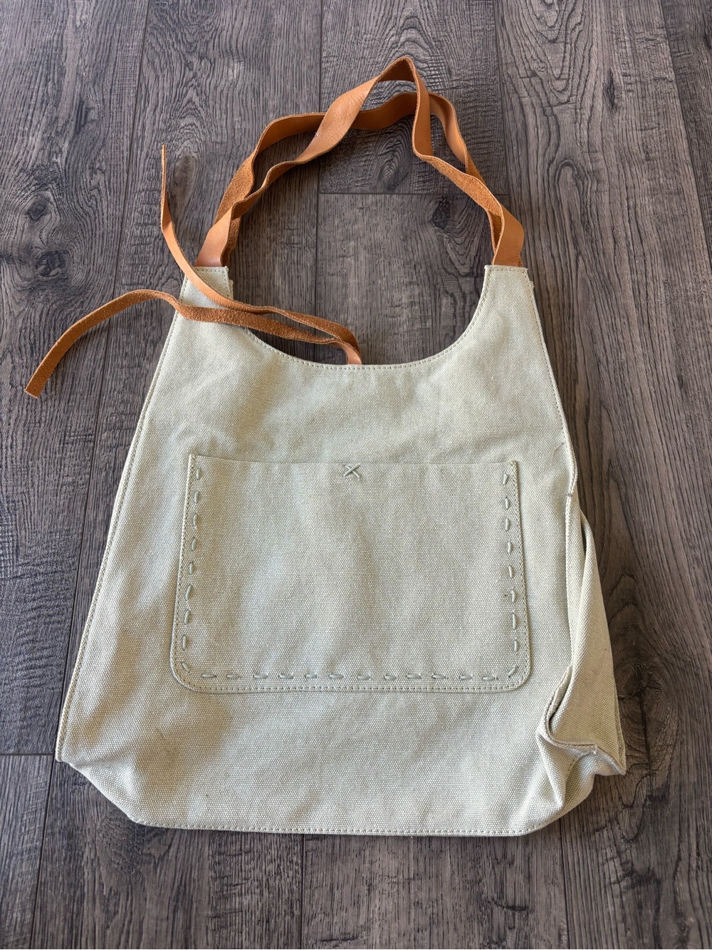 J. Jill Beige Canvas Tote with Tan Leather Straps